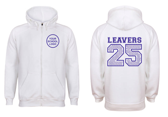 White Zip front Leavers hoodies special offer