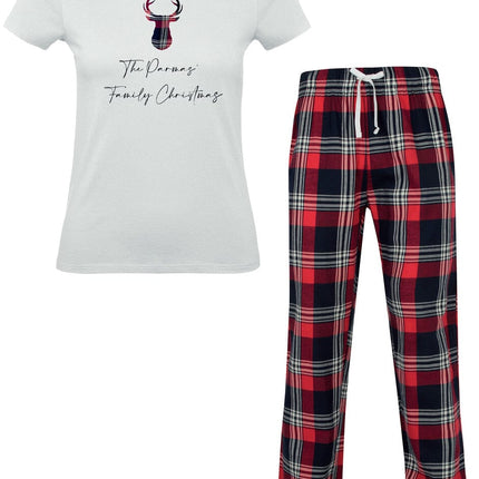 Womans Christmas tartan Pyjamas Gazelle Sports UK XS Family Name Design 