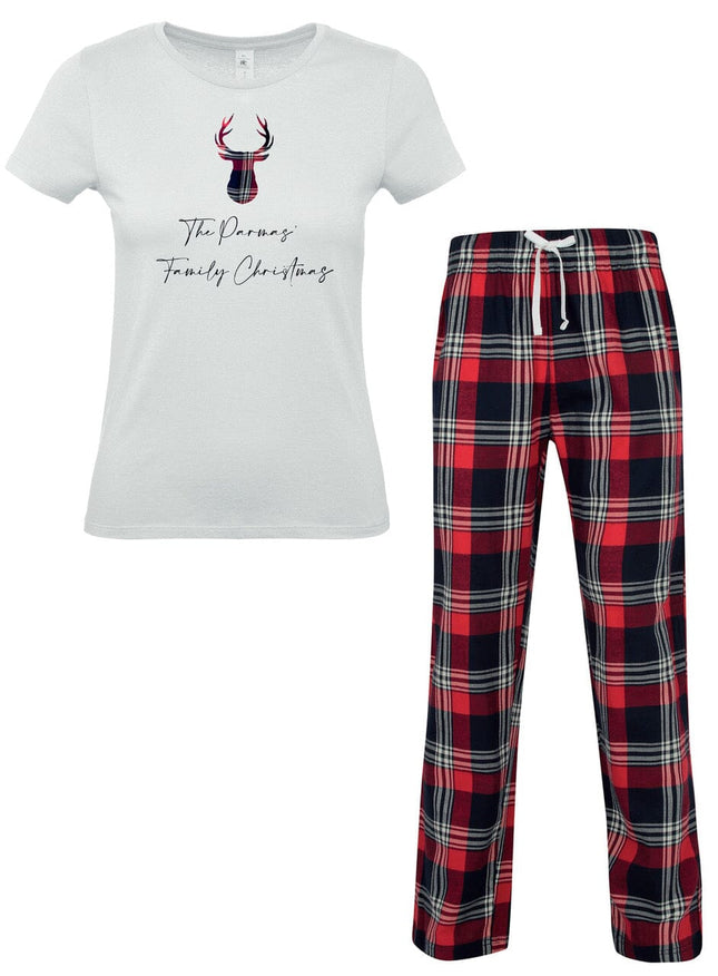 Womans Christmas tartan Pyjamas Gazelle Sports UK XS Family Name Design 