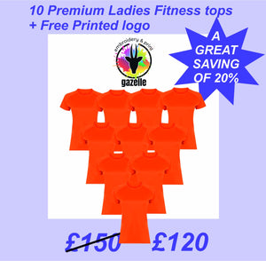 10 x Premium Womens fitness tops + Free Printed Logo Sports Tops Gazelle Sports UK 