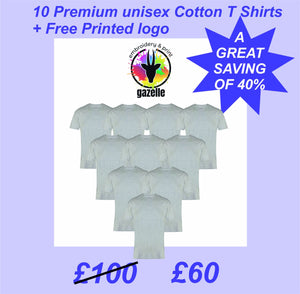 10 Premium Cotton T Shirts + Free Printed Logo Workwear tops Gazelle Sports UK 