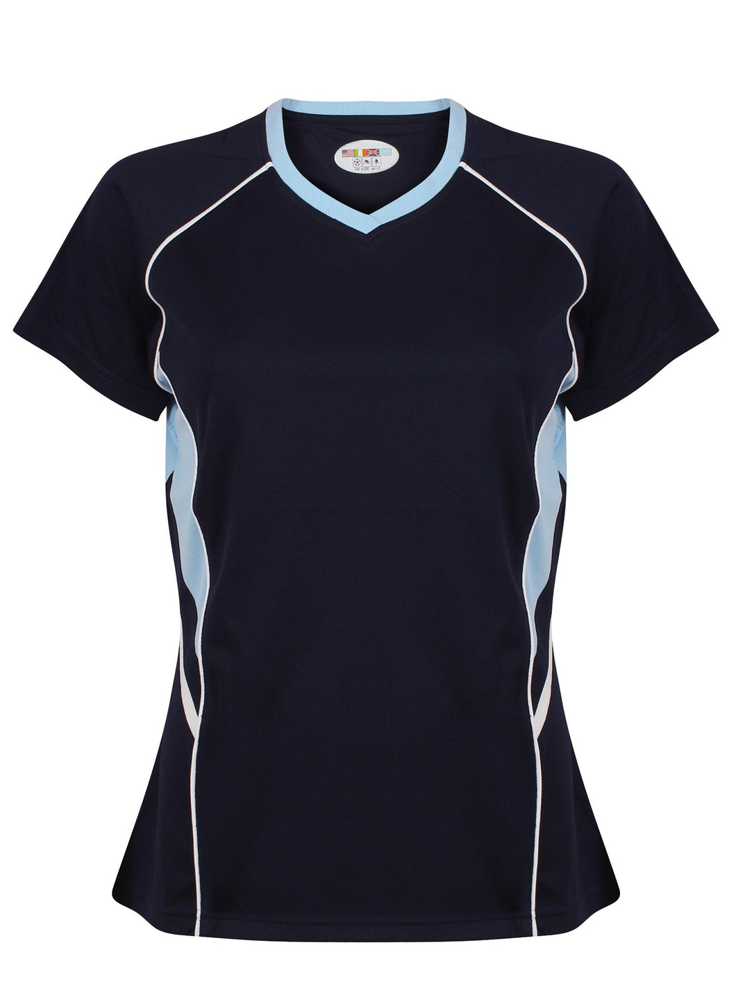 Jenny Ladies Fitted Top Gazelle Sports UK Yes XS/8 Col B) Navy/ Pale Blue/ White