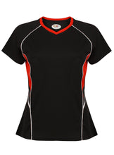 Load image into Gallery viewer, Jenny Ladies Fitted Top Gazelle Sports UK Yes XS/8 Col C) Black/ Red/ White