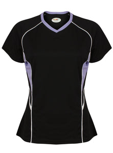 Jenny Ladies Fitted Top Gazelle Sports UK Yes XS/8 Col D) Black/ Lilac/ White