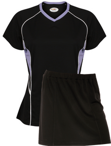 Ladies Netball / Hockey / Rounders V Neck Team Kits Gazelle Sports UK XS/8 Black/Lilac/White YES