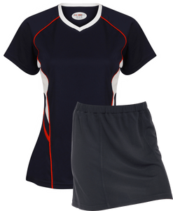 Ladies Netball / Hockey / Rounders V Neck Team Kits Gazelle Sports UK XS/8 Navy/White/Red YES