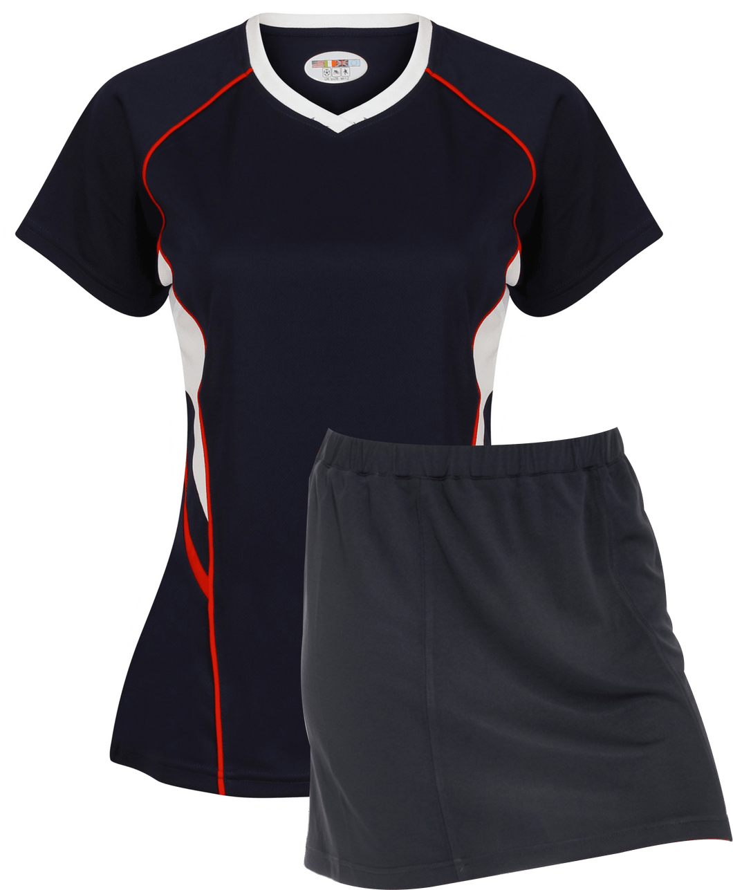 Ladies Netball / Hockey / Rounders V Neck Team Kits Gazelle Sports UK XS/8 Navy/White/Red YES
