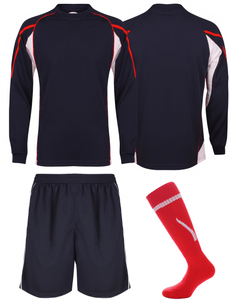 Adults Teamstar Long Sleeve Full Kit Gazelle Sports UK XS Navy/Red/White Yes