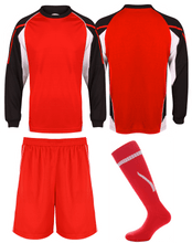 Load image into Gallery viewer, Adults Teamstar Long Sleeve Full Kit Gazelle Sports UK XS Black/Red/White Yes