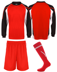 Kids Teamstar Long Sleeve Full Kits Gazelle Sports UK SJ/28 G Black/Red/White YES