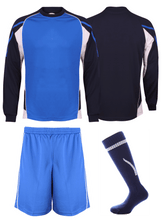 Load image into Gallery viewer, Kids Teamstar Long Sleeve Full Kits Gazelle Sports UK SJ/28 A Royal/Navy/White YES