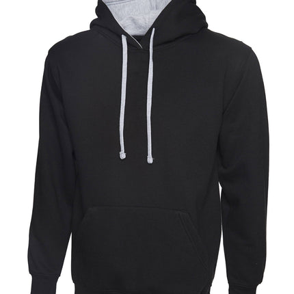 Uni-sex Contrast Hooded Sweatshirt Gazelle Sports UK XS Black/Heather Grey 