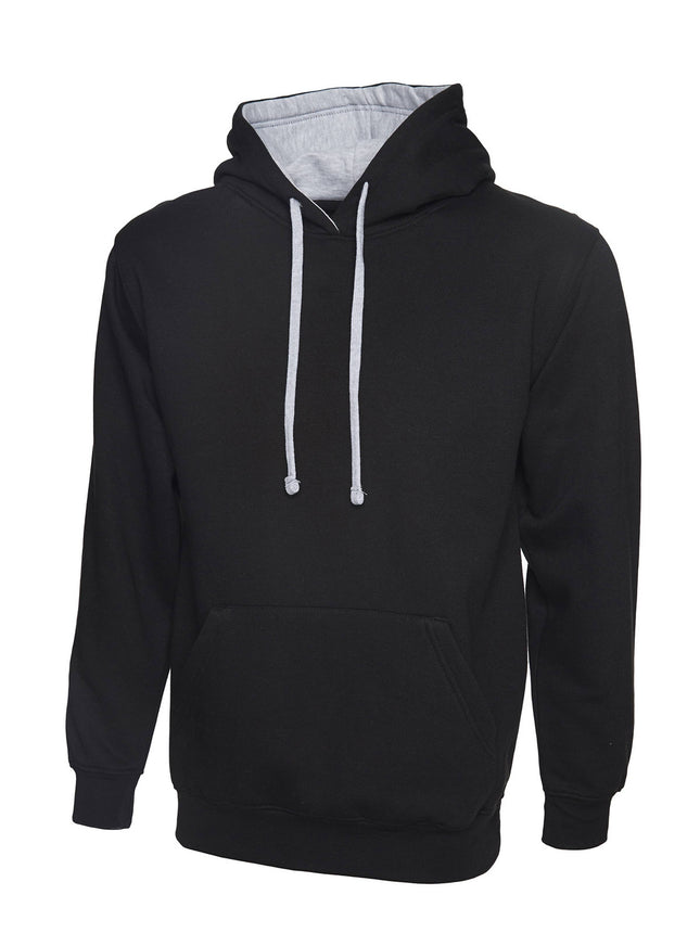 Uni-sex Contrast Hooded Sweatshirt Gazelle Sports UK XS Black/Heather Grey 