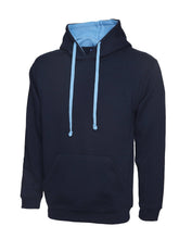 Load image into Gallery viewer, Uni-sex Contrast Hooded Sweatshirt Gazelle Sports UK XS Navy/Sky 