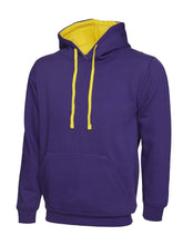 Load image into Gallery viewer, Uni-sex Contrast Hooded Sweatshirt Gazelle Sports UK XS Purple/Yellow 