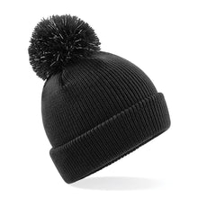 Load image into Gallery viewer, Junior reflective Pom Pom Beanie Hat Headwear Gazelle Sports UK Black No 