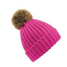 Load image into Gallery viewer, Fur pop pom chunky beanie Gazelle Sports UK Fuschia No 
