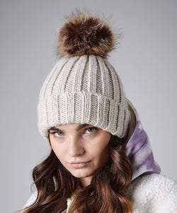 Fur Pom Pom Beanie with detachable fur pom pom B412
