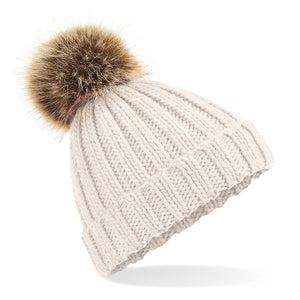 Fur pop pom chunky beanie Gazelle Sports UK Oatmeal No 