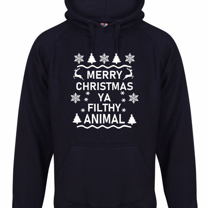 Ya Filthy Animal Christmas Hoodie Gazelle Sports UK XSmall Black/white Print 