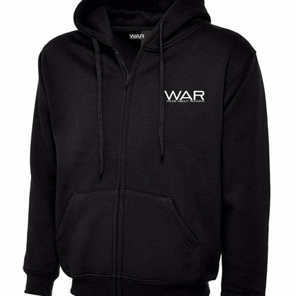 Unisex WAR Branded Zip-Up Hoodie War Gazelle Sports UK XS Black 