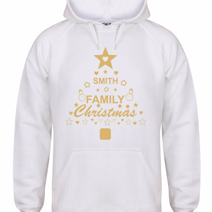 Personalised Family Christmas Hoodie Gazelle Sports UK XSmall White/Gold Print 