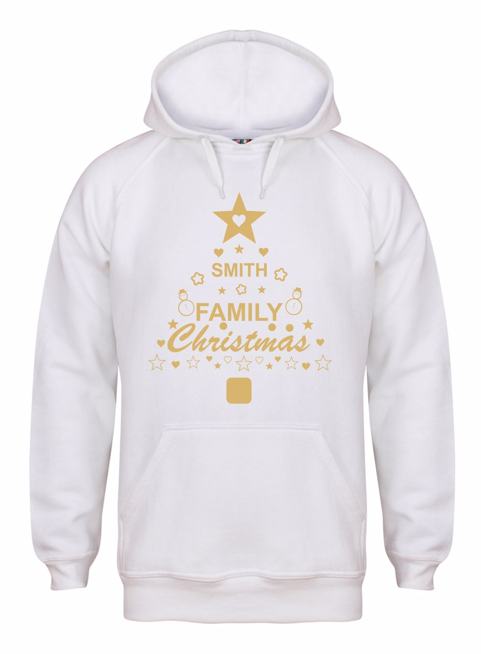 Personalised Family Christmas Hoodie Gazelle Sports UK XSmall White/Gold Print 