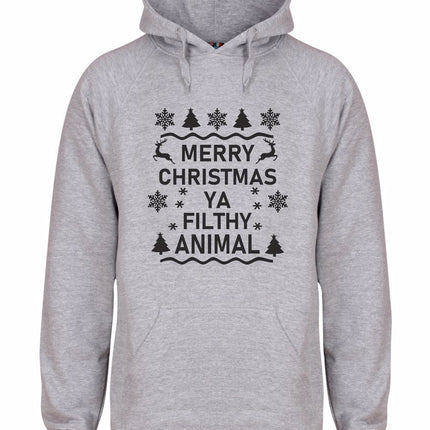 Ya Filthy Animal Christmas Hoodie Gazelle Sports UK XSmall Grey Marl/Black Print 