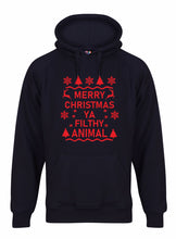 Load image into Gallery viewer, Ya Filthy Animal Christmas Hoodie Gazelle Sports UK XSmall Navy/Red Print 