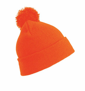 Junior Pom Pom Beanie Hat by Result RC28J Headwear Gazelle Sports UK Flo Orange No 