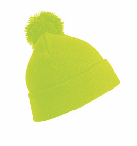 Junior Pom Pom Beanie Hat by Result RC28J Headwear Gazelle Sports UK Flo Yellow No 