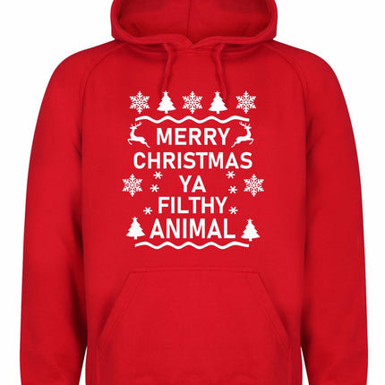 Ya Filthy Animal Christmas Hoodie Gazelle Sports UK XSmall Red/White Print 
