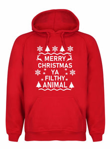 Ya Filthy Animal Christmas Hoodie Gazelle Sports UK XSmall Red/White Print 