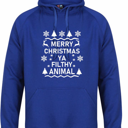 Ya Filthy Animal Christmas Hoodie Gazelle Sports UK XSmall Royal Blue/White Print 