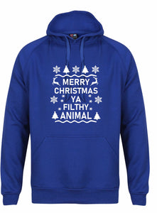 Ya Filthy Animal Christmas Hoodie Gazelle Sports UK XSmall Royal Blue/White Print 