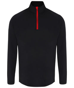 Mens Long sleeve performance ¼ zip Gazelle Sports UK S Black/Red Yes