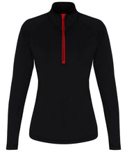 Load image into Gallery viewer, Womens Long sleeve performance ¼ zip Gazelle Sports UK S Black/Red Yes