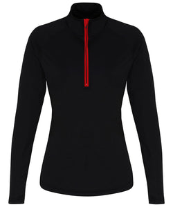 Womens Long sleeve performance ¼ zip Gazelle Sports UK S Black/Red Yes
