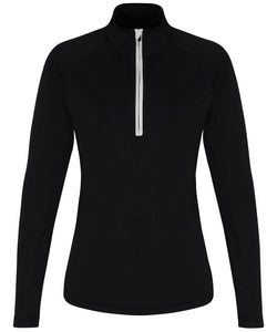 Womens Long sleeve performance ¼ zip Gazelle Sports UK S Black/White Yes