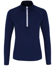 Load image into Gallery viewer, Womens Long sleeve performance ¼ zip Gazelle Sports UK S Navy/White Yes