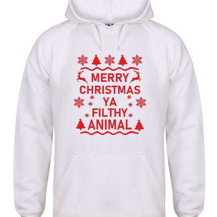 Ya Filthy Animal Christmas Hoodie Gazelle Sports UK XSmall White/Red Print 
