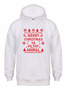 Ya Filthy Animal Christmas Hoodie Gazelle Sports UK XSmall White/Red Print 